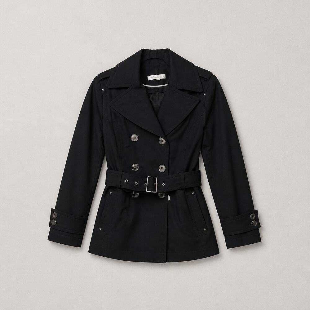Kenneth Cole Wool Pea Coat Double Breast Belted Waist